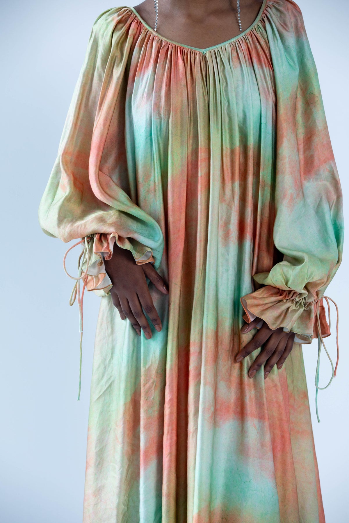 Maria Peach Texture Kaftan Dress