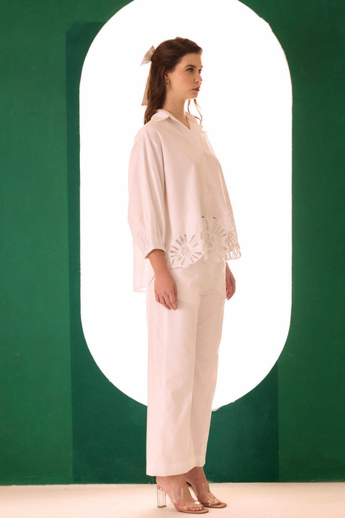 White Oversized Bloom Cutwork Shirt