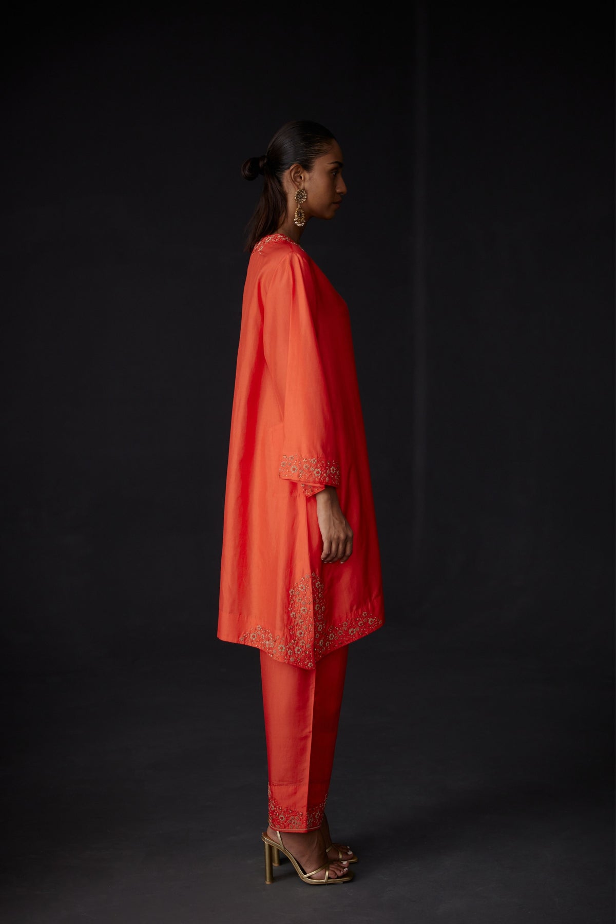 Embroidered Tunic &amp; Trouser Set in Scarlet Red