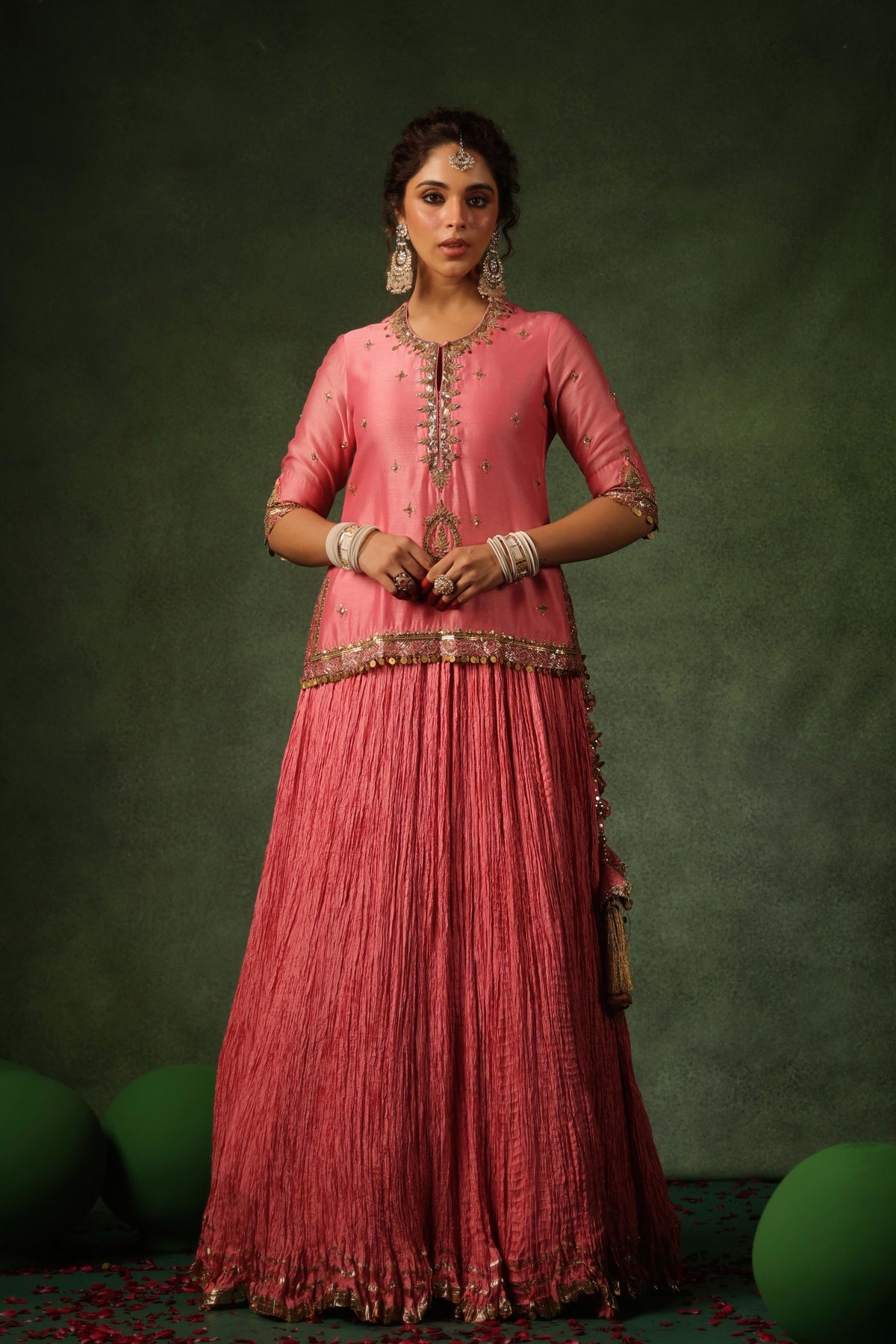 Peach Short Kurta Lehenga Set