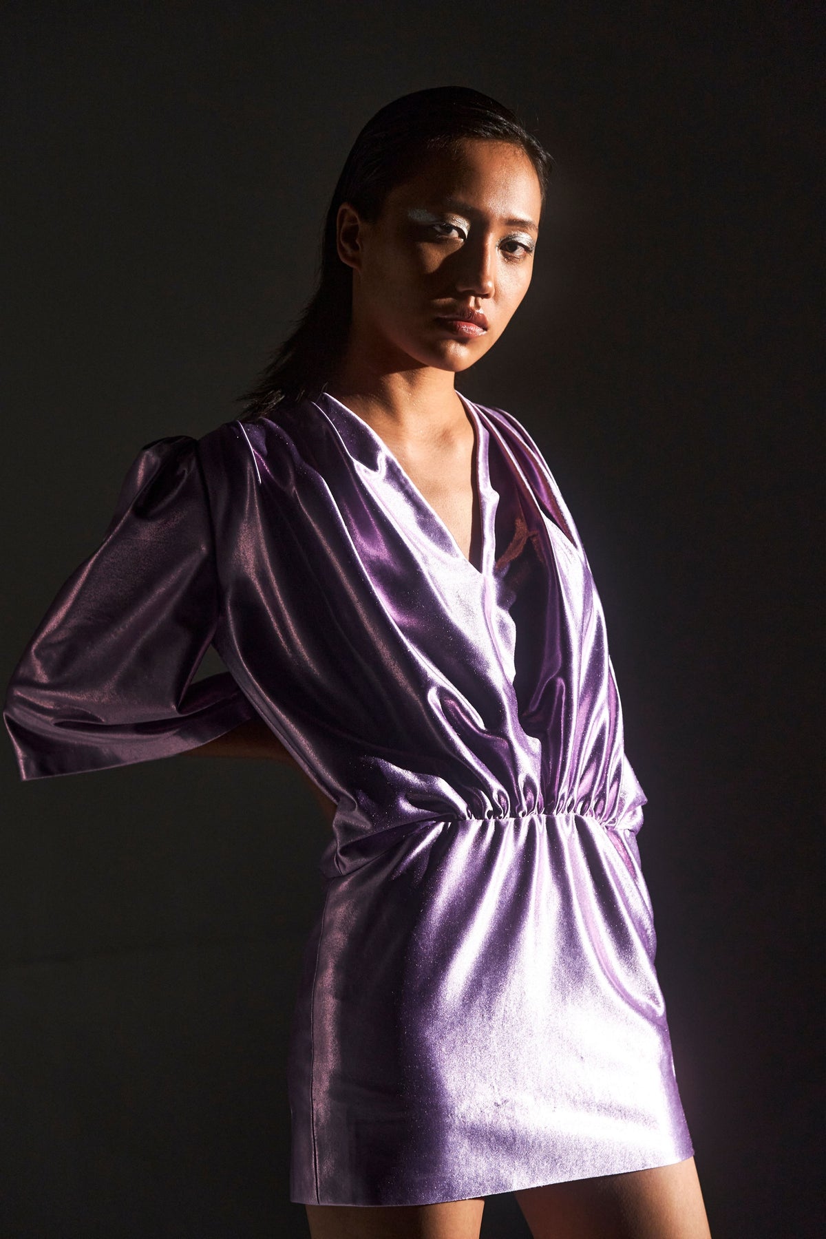 Metallic Purple Ruched Dress