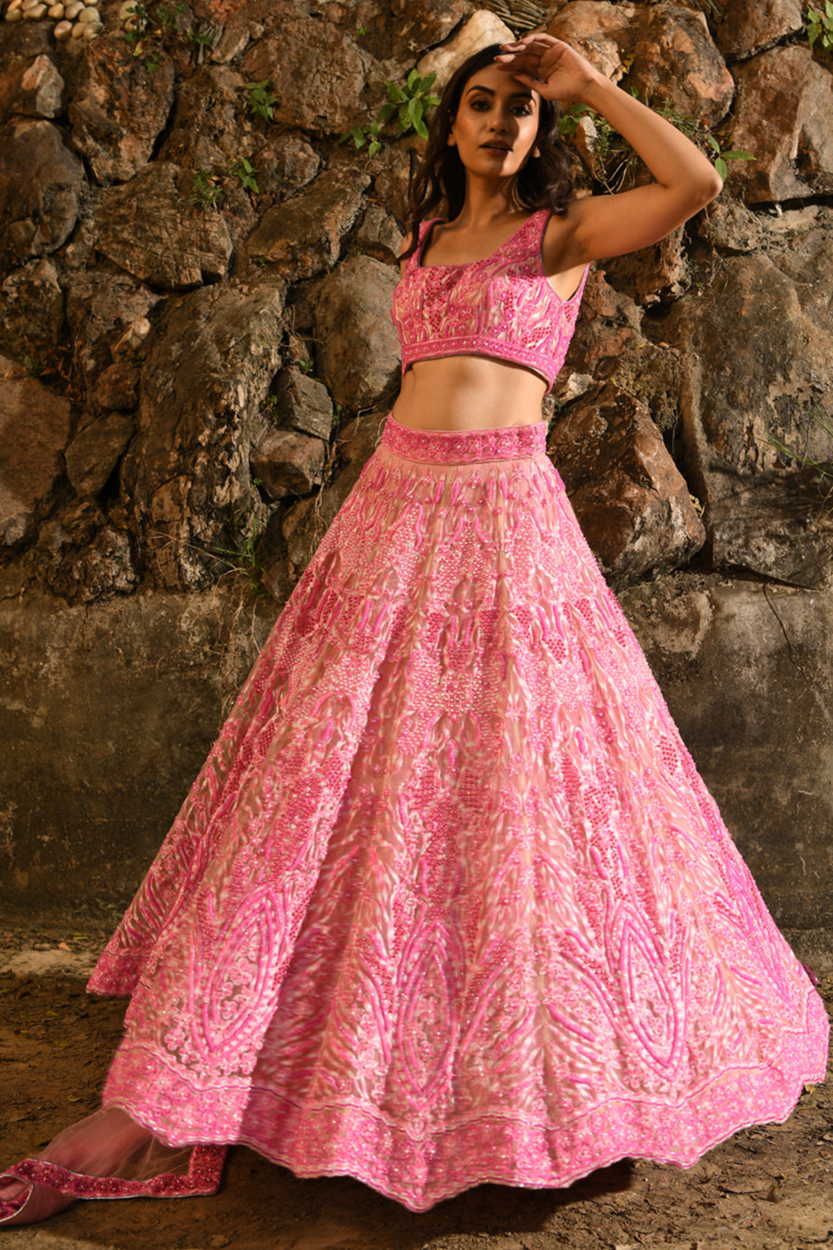 Pink embellished lehanga set