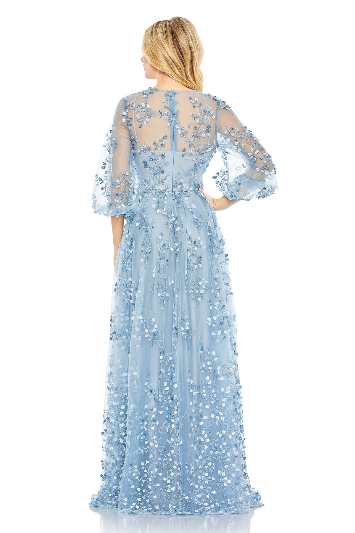 Semi Sheer Puff Sleeves Gown