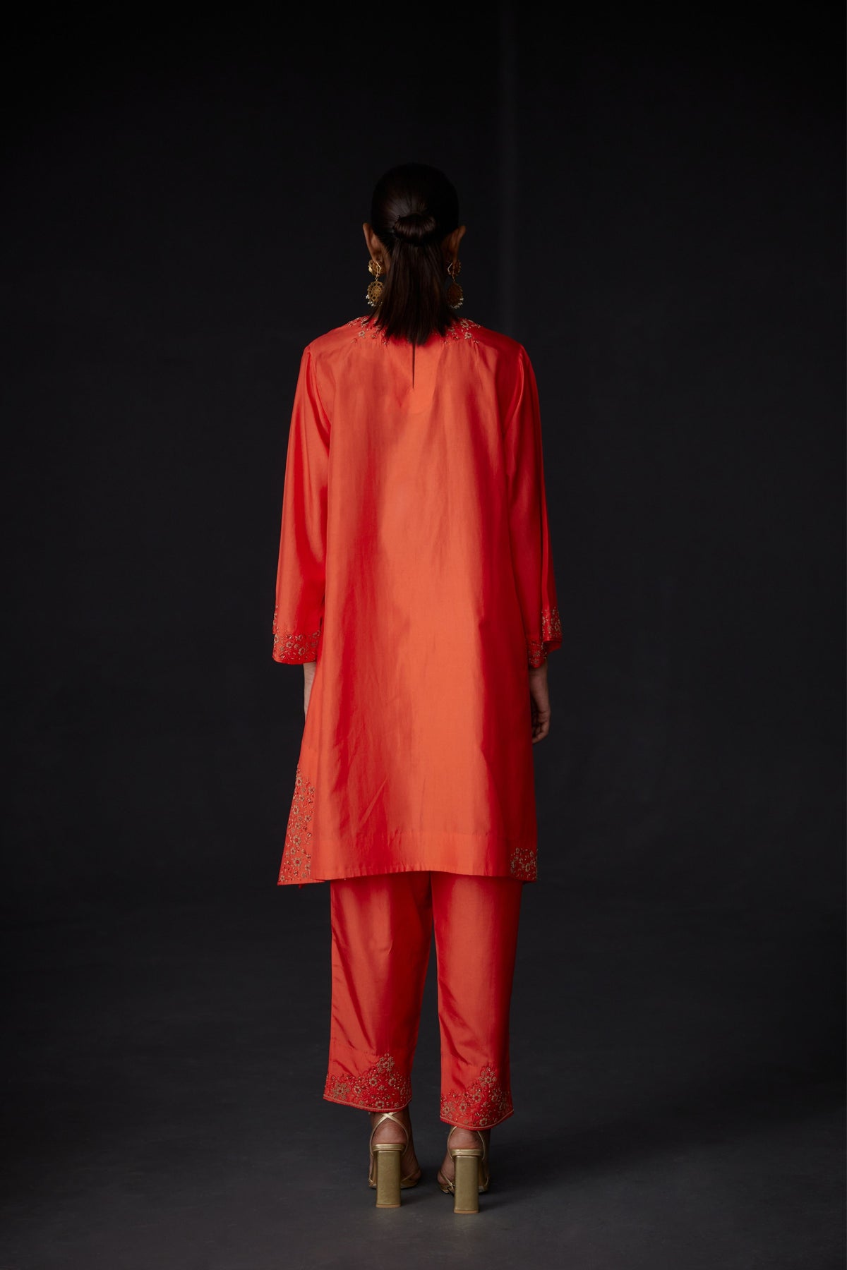 Embroidered Tunic &amp; Trouser Set in Scarlet Red