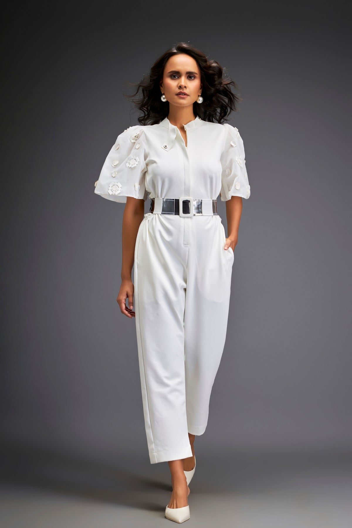 White Jumpsuit With Belt