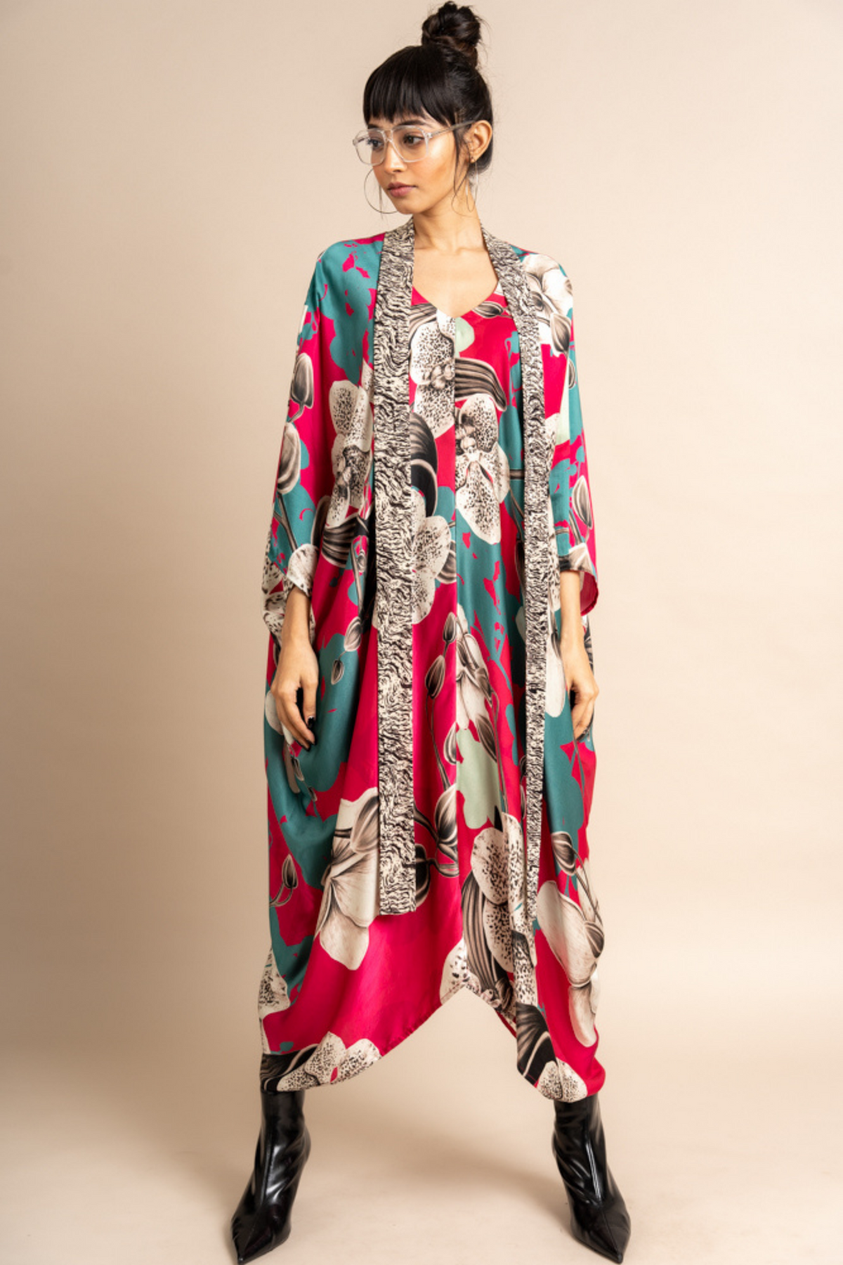 Magenta Print Kaftan Kurta