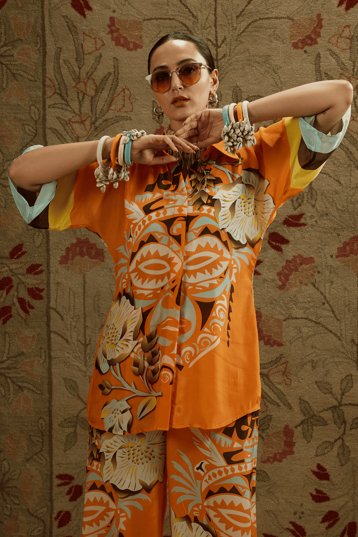 Orange Mask Print Coord Set