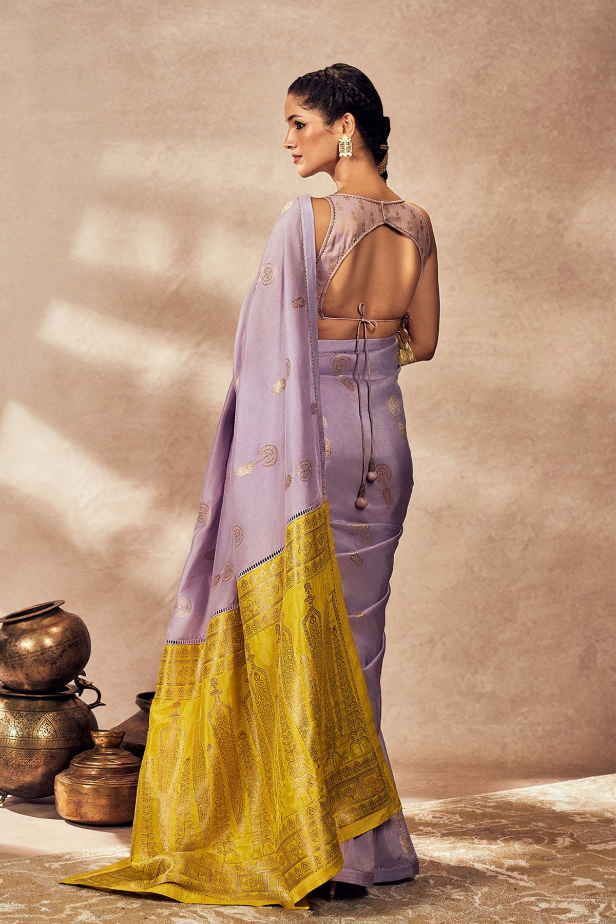 Lime and Lilac Jacquard Saree