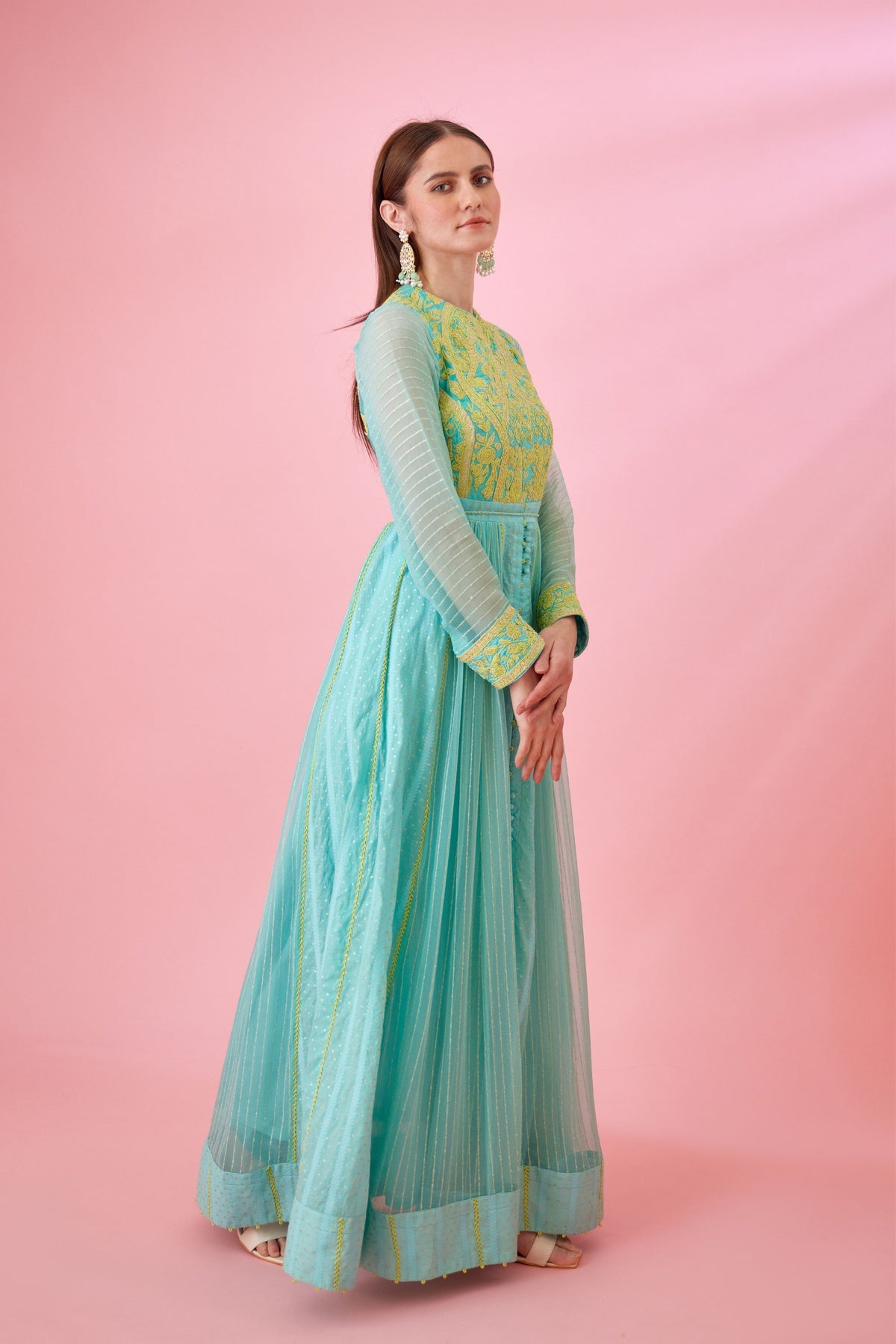 Sea blue Anarkali set