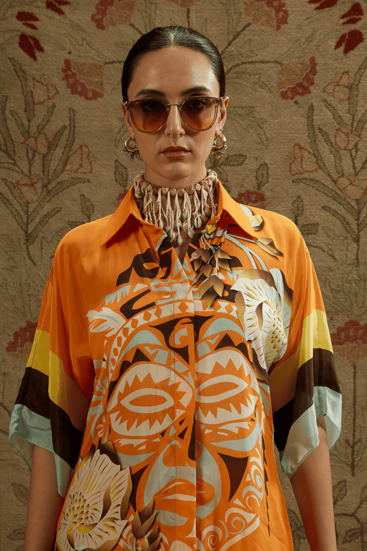 Orange Mask Print Coord Set