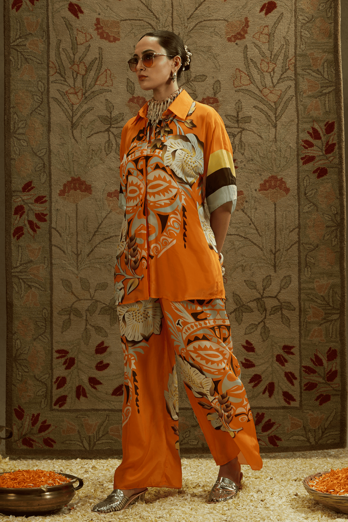 Orange Mask Print Coord Set