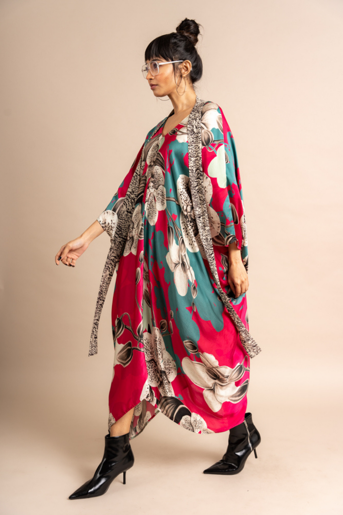 Magenta Print Kaftan Kurta