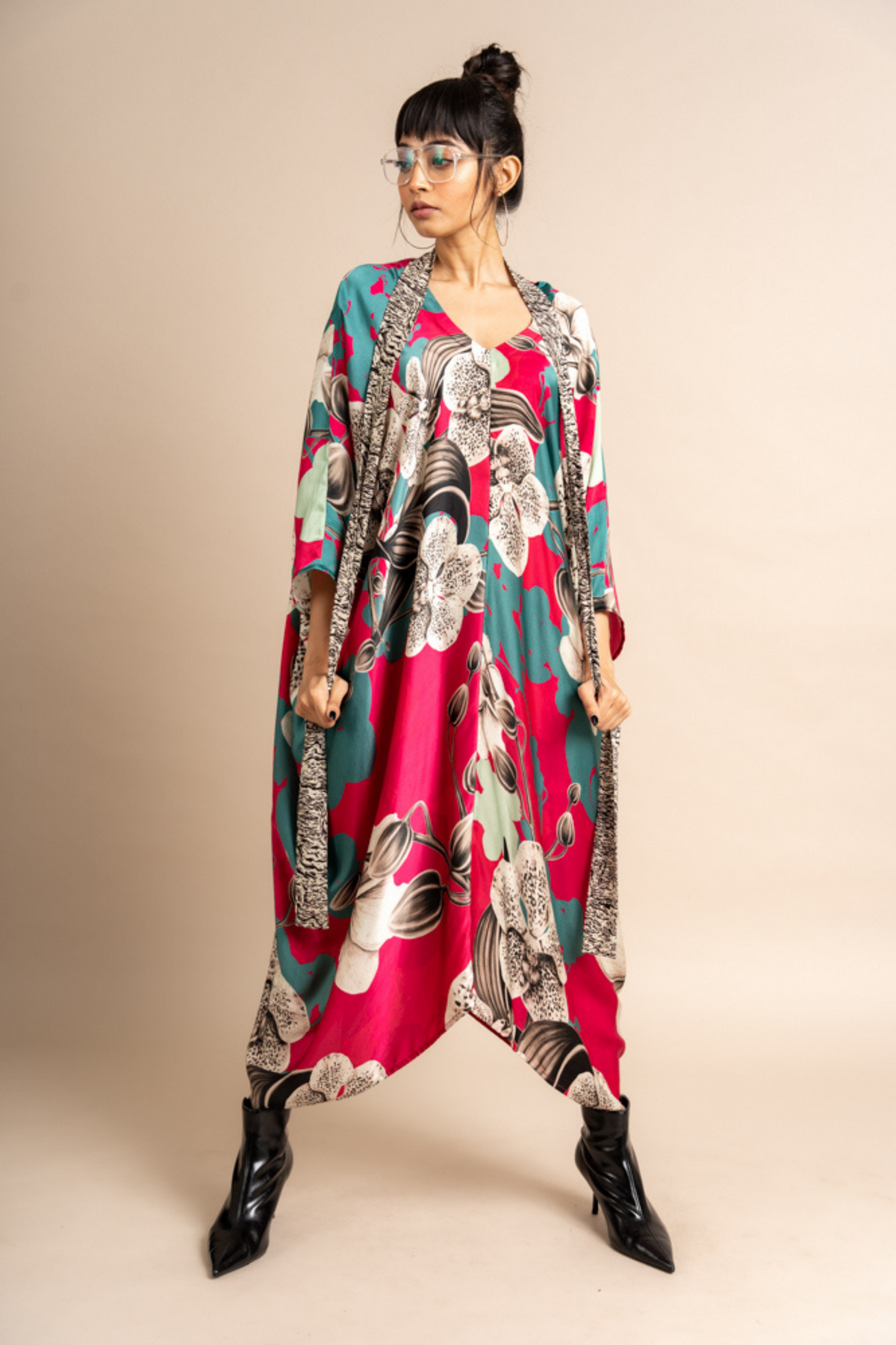 Magenta Print Kaftan Kurta