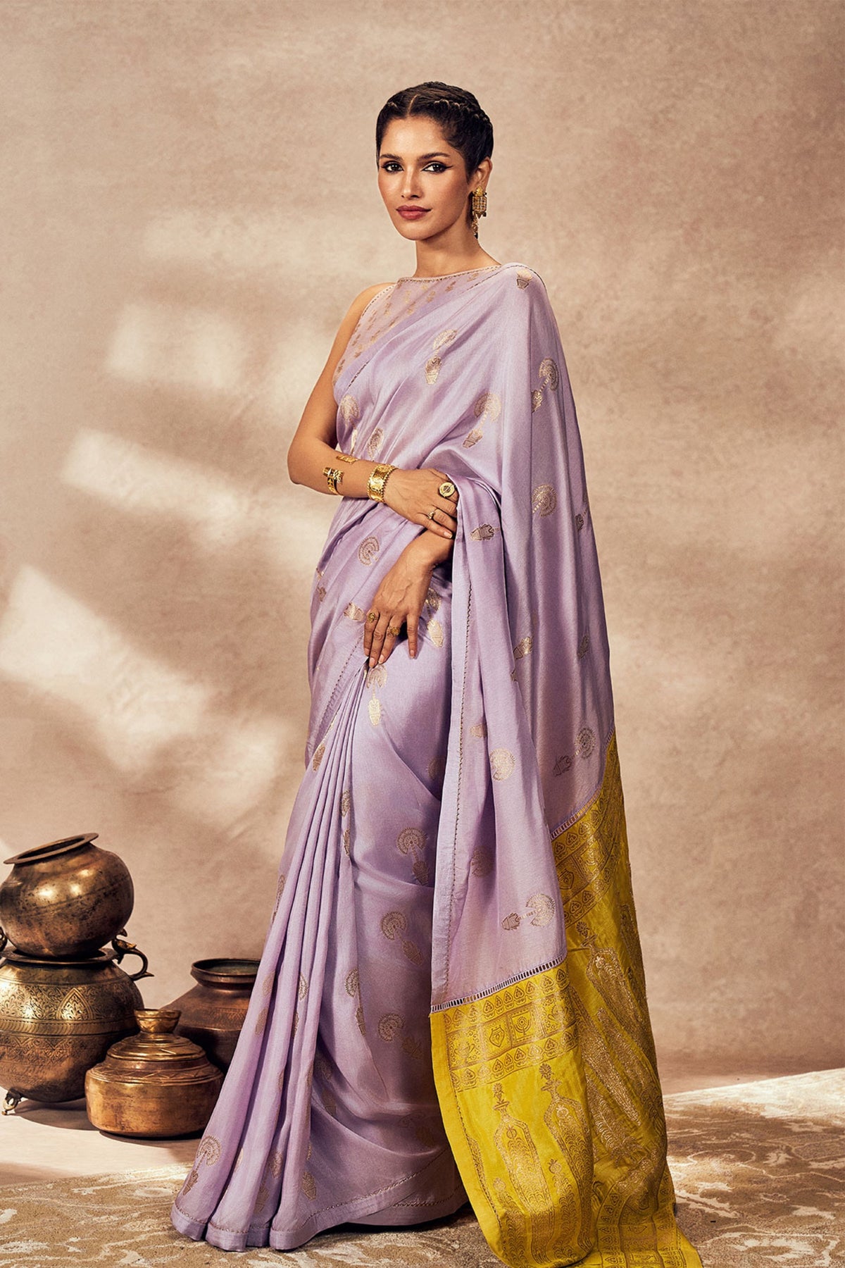 Lime and Lilac Jacquard Saree