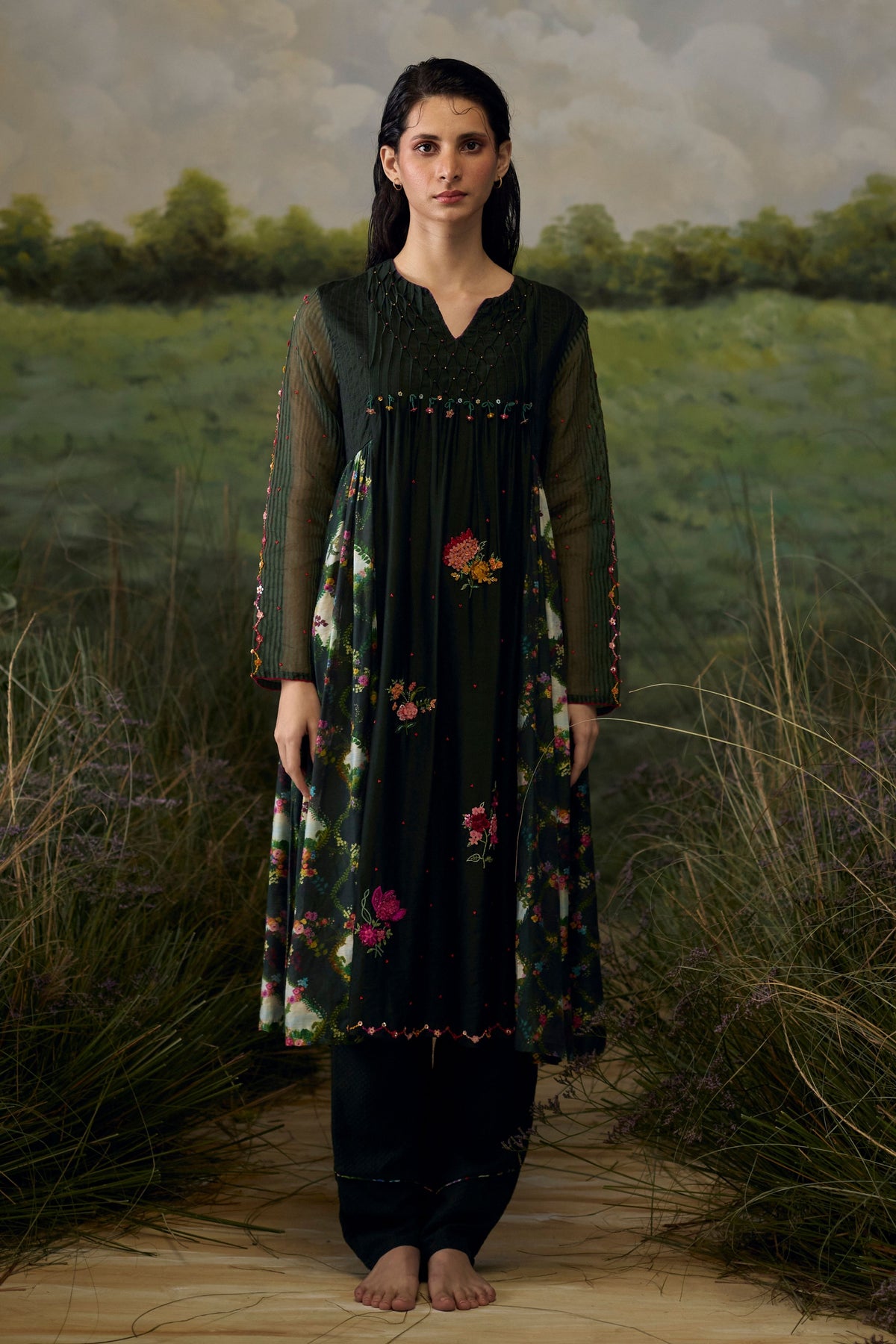 Forest Green Gathered Kurta