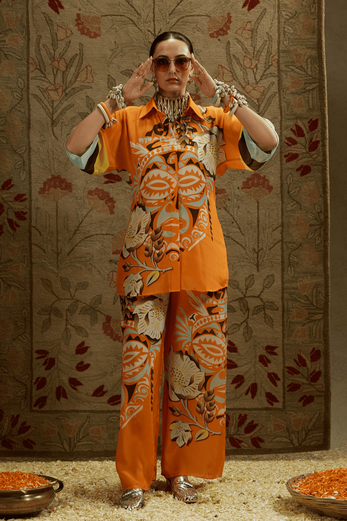 Orange Mask Print Coord Set