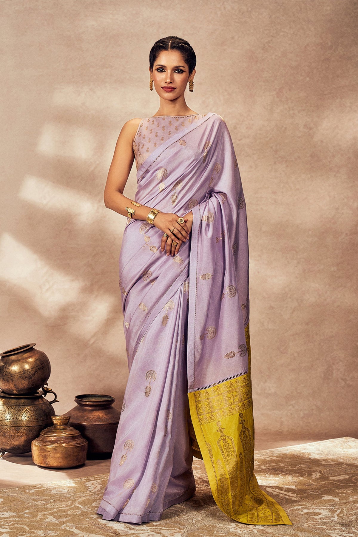 Lime and Lilac Jacquard Saree