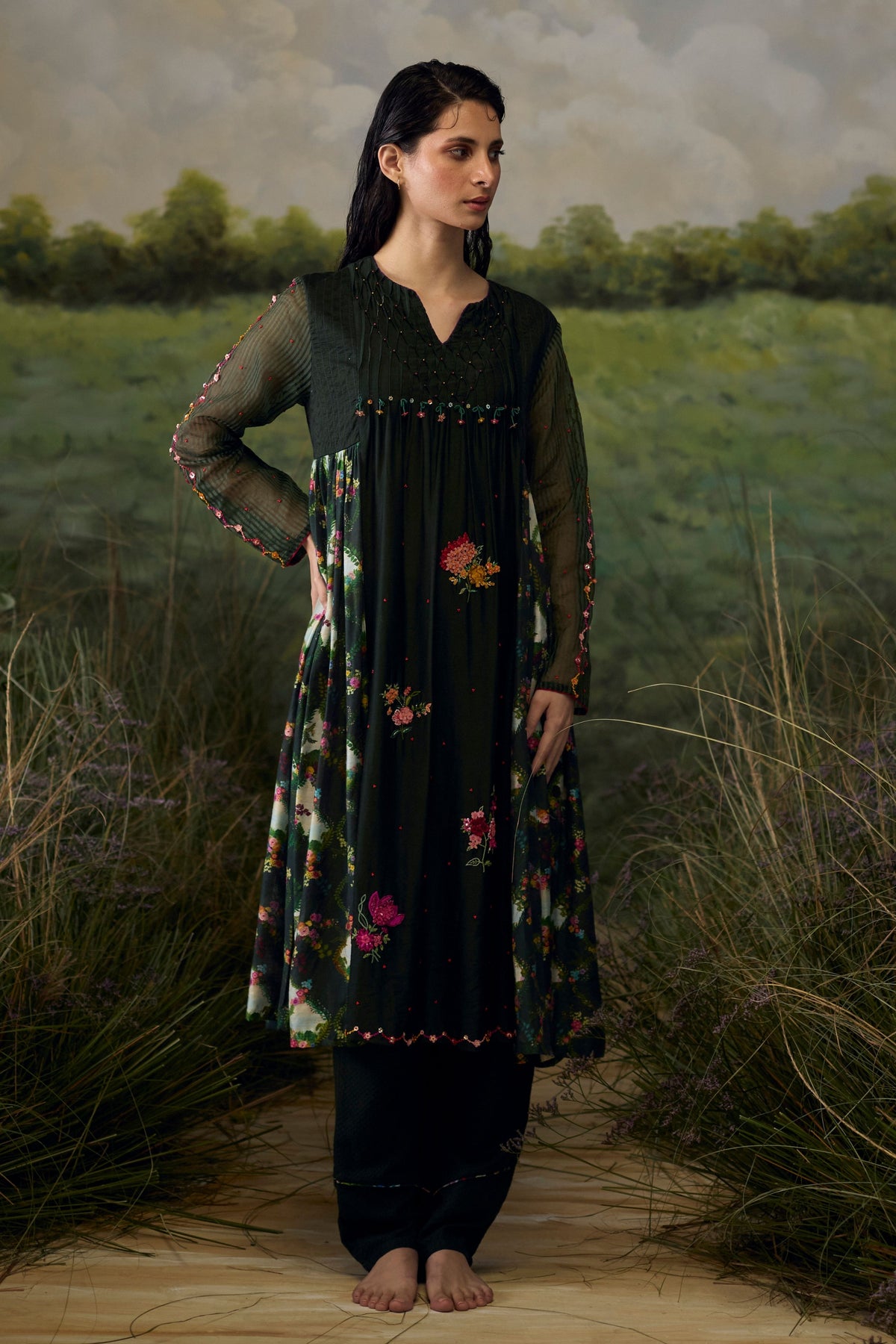 Forest Green Gathered Kurta