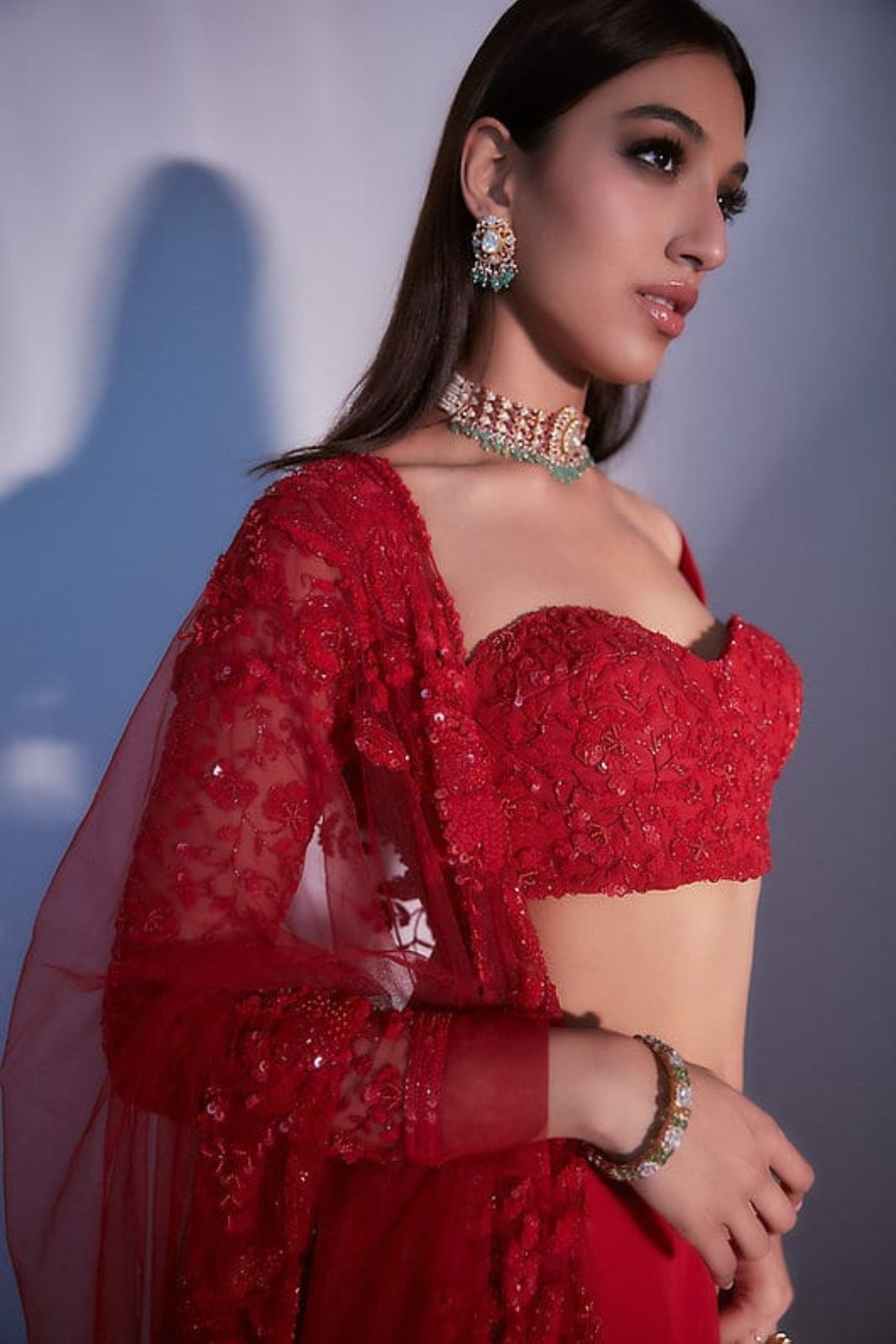 Red Floral Lehenga Set