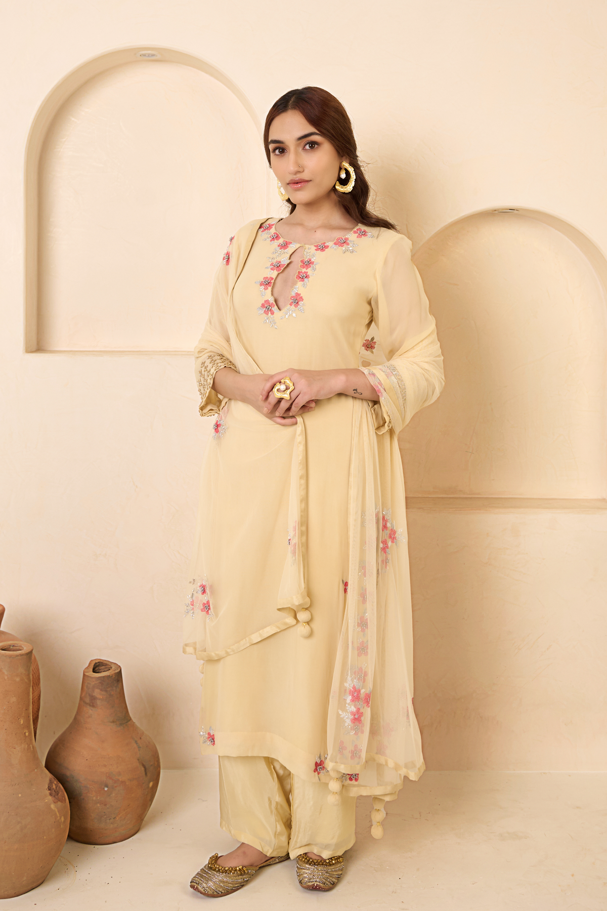 Beige Georgette Kurta Set