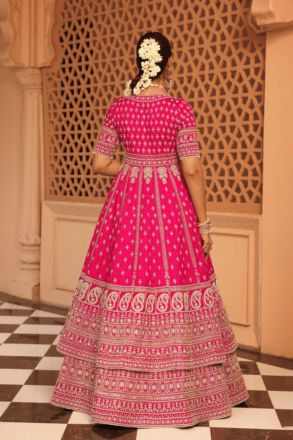 Naila Hotpink Anarkali With Lehenga Set