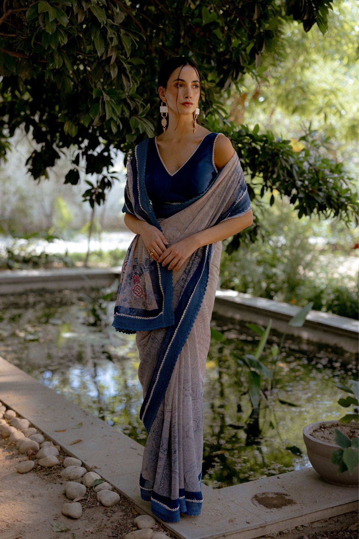 Ira Blue Printed Saree Set