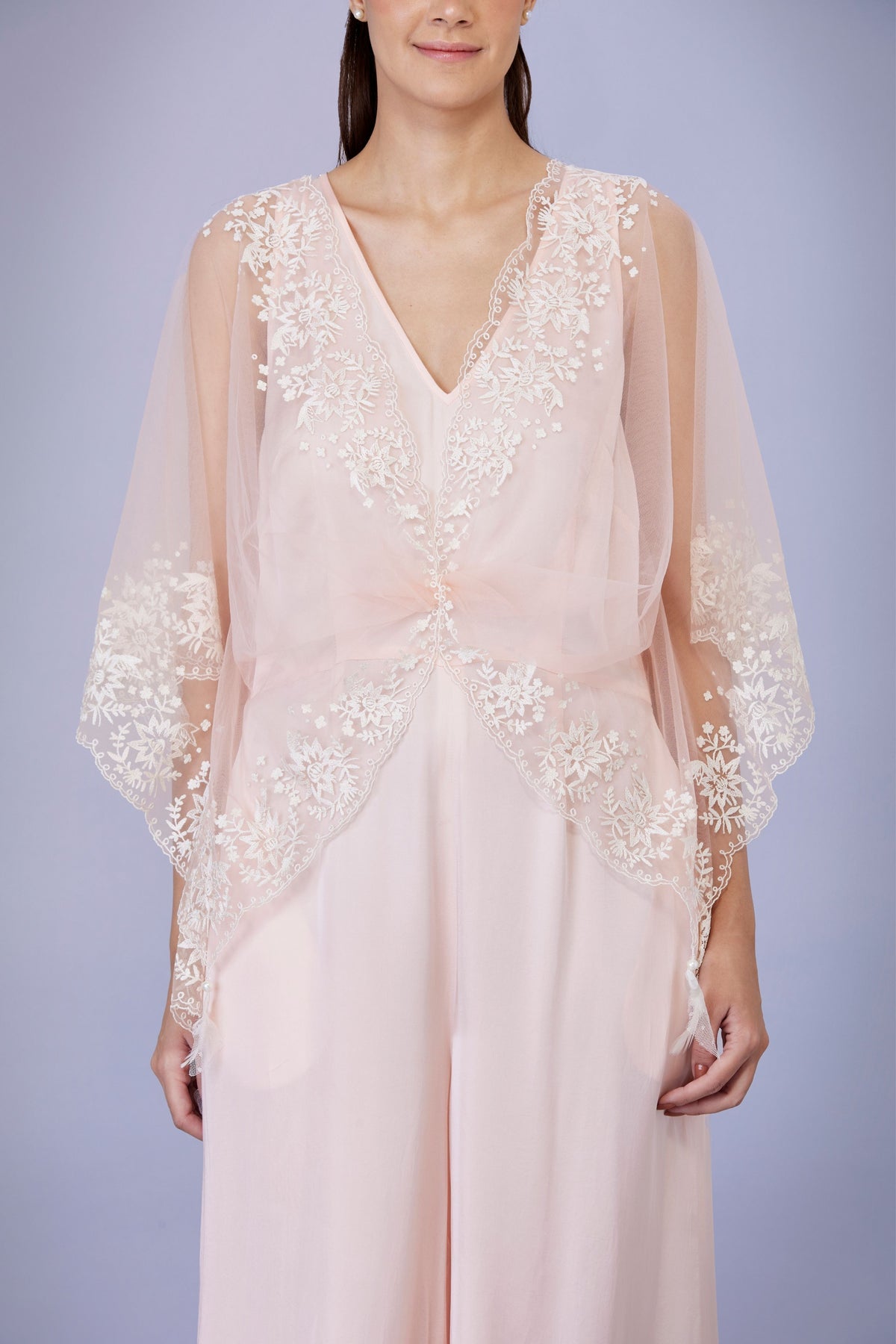 Light Peach Kaftan With Embroidery Jumpsuit