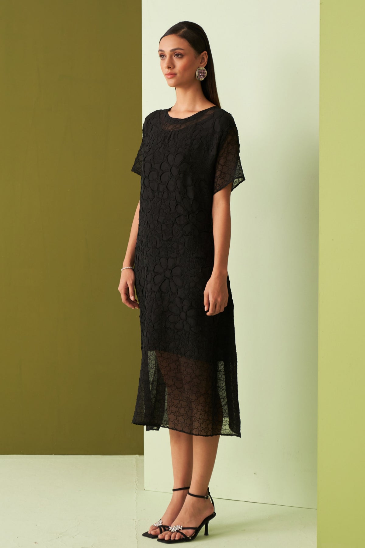 Black Textured Lace Dress