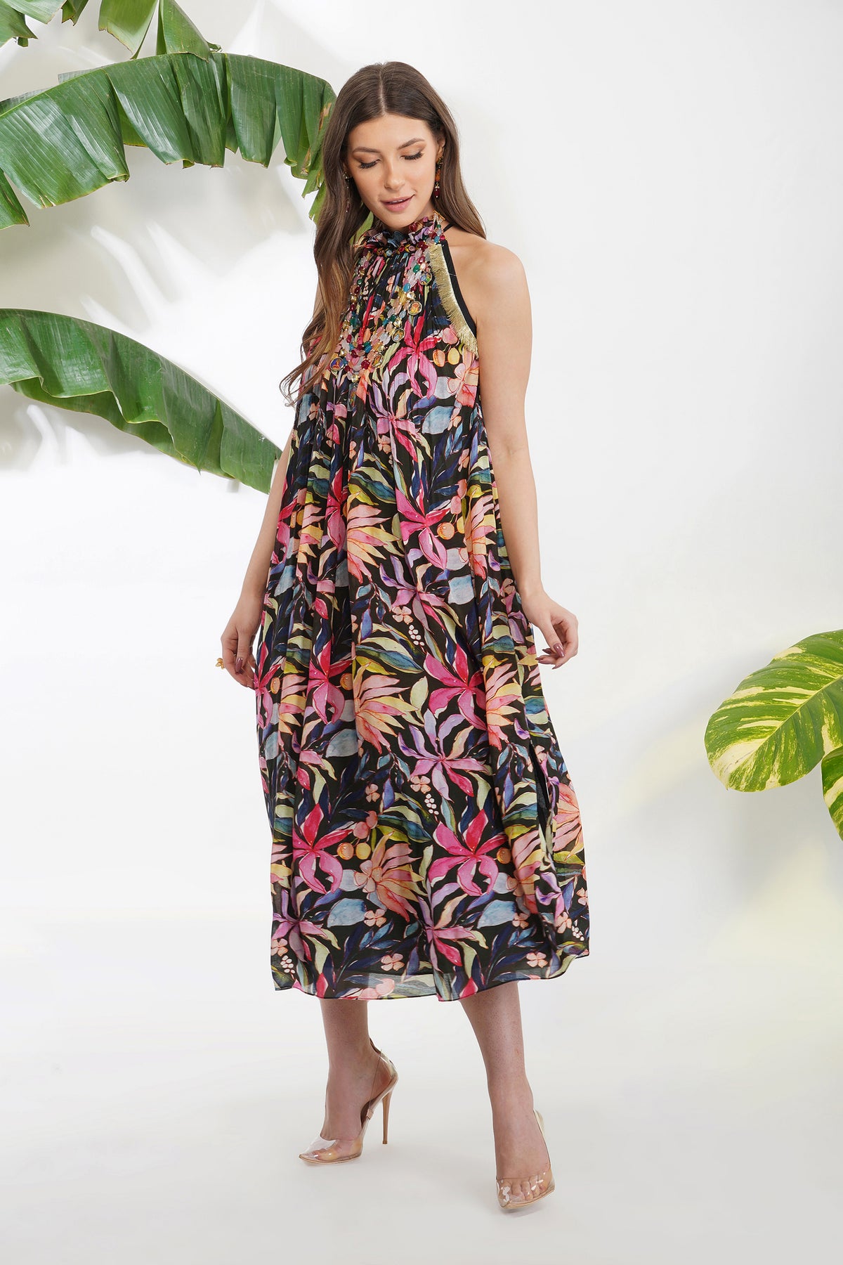 Tropical Flower Printed Dress