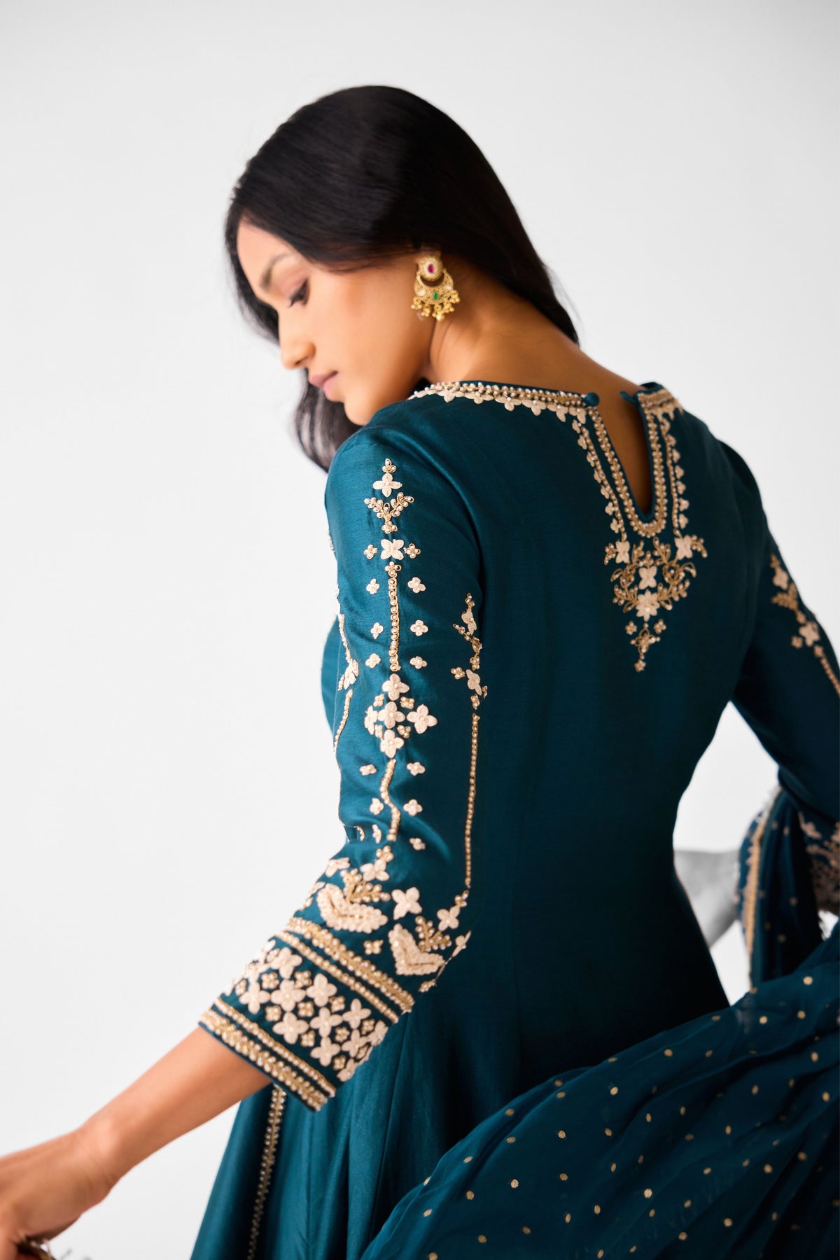 Teal Blue Embroidered Anarkali Set