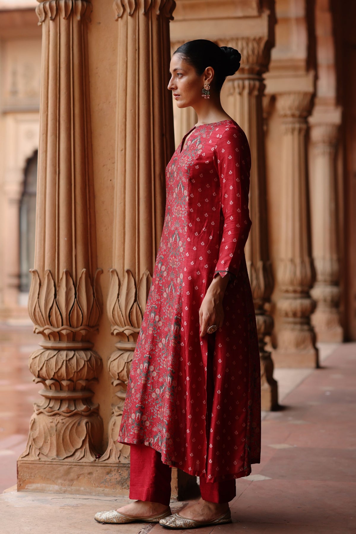 Red Printed Kurta Set