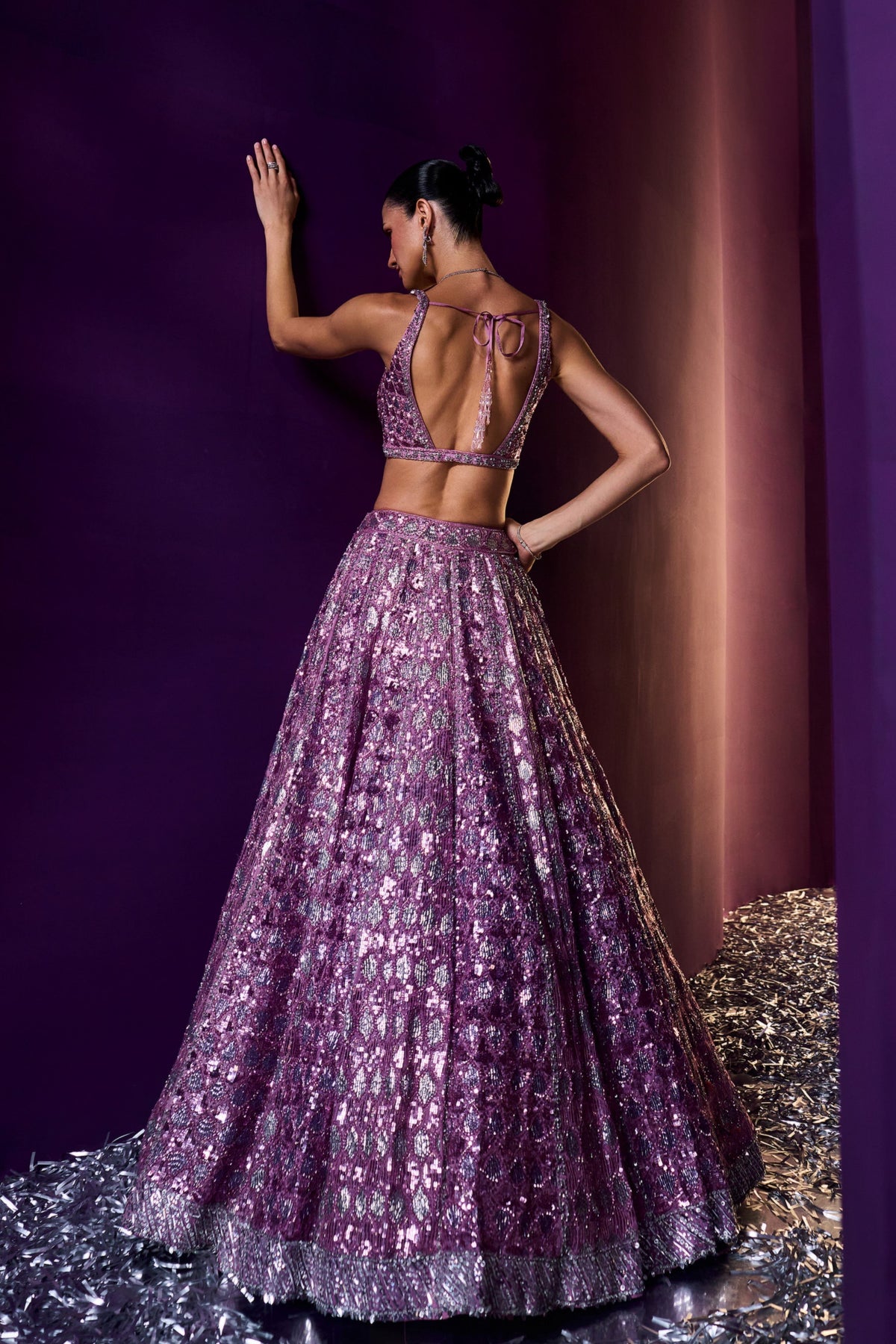 Periwinkle Organza Crystals Lehenga Set