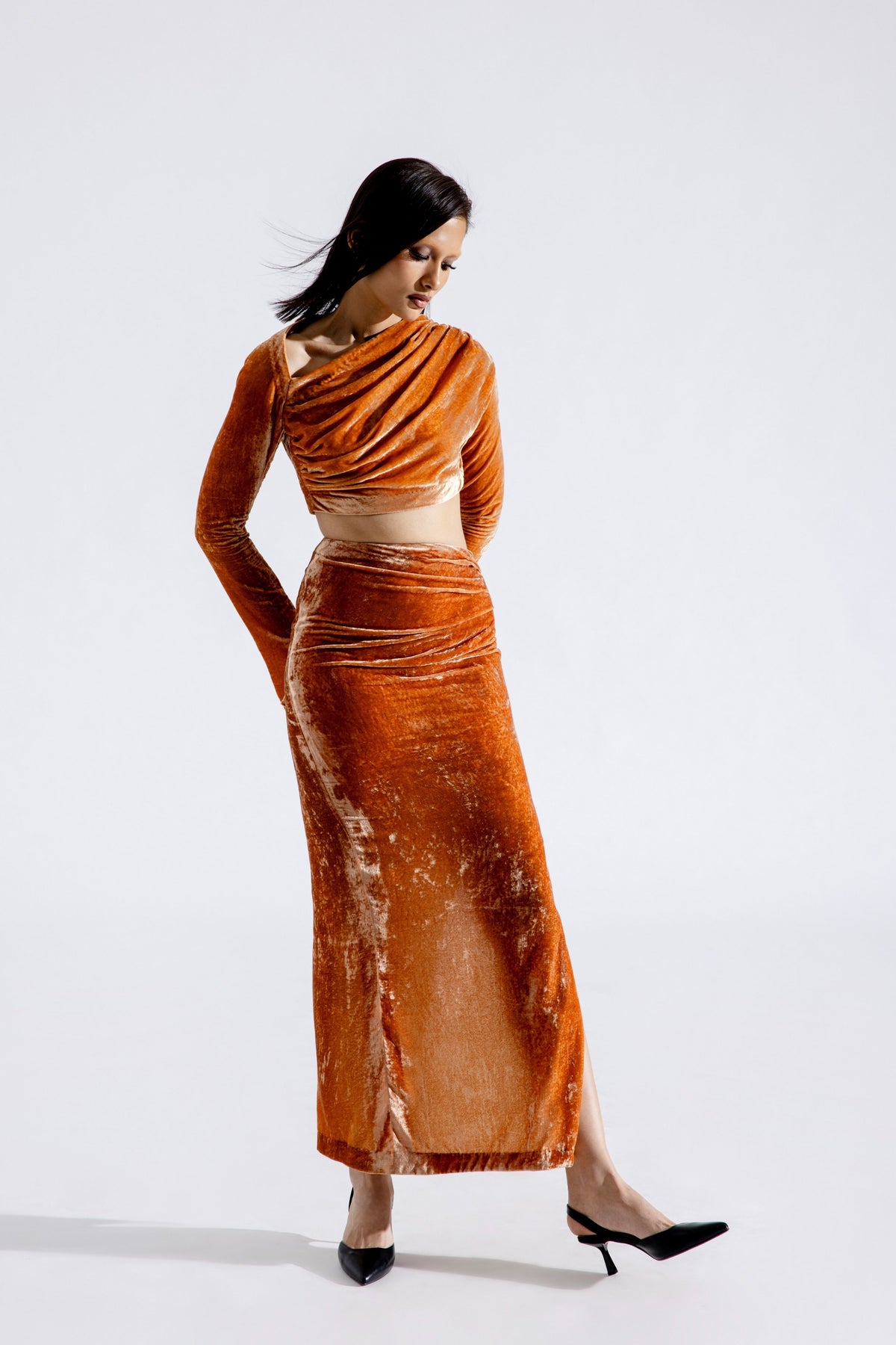 Clara Silk Velvet Skirt in Caramel