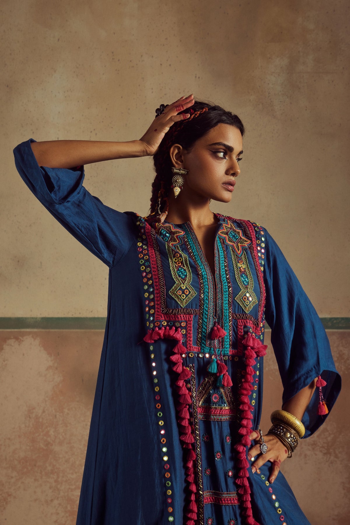 Blue Embroidered Jhola Kurta Set