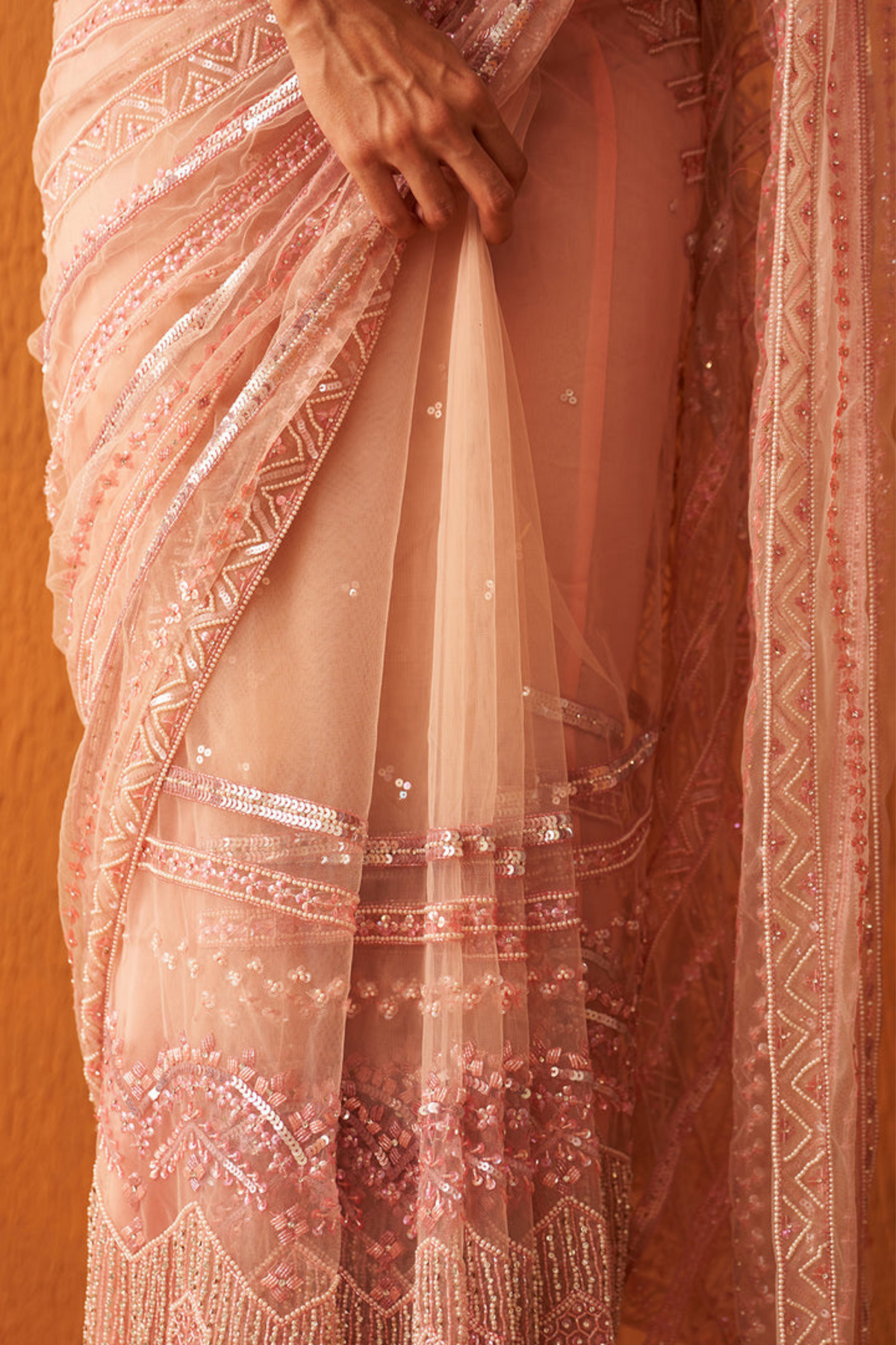 Rose Pink Net Saree