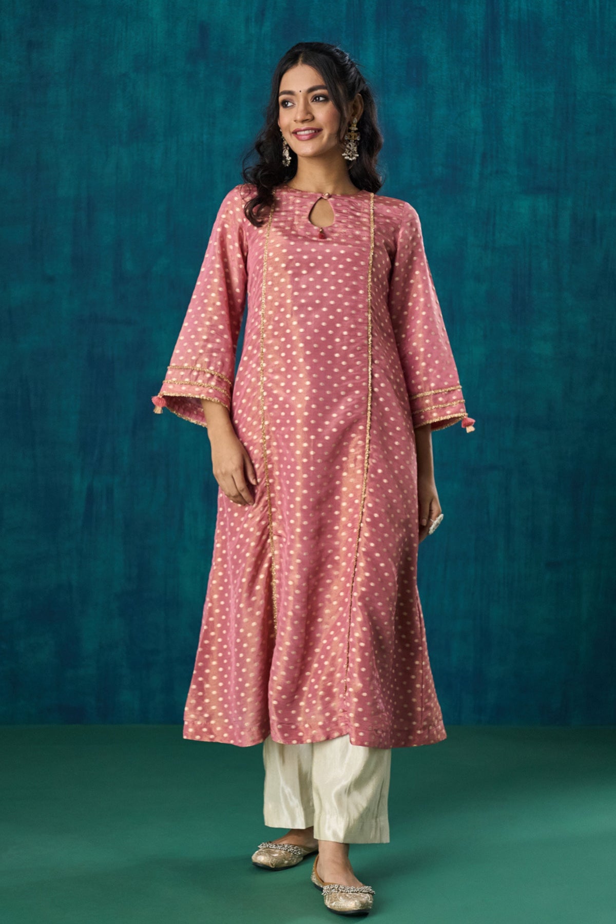 Pink Zari Booti Kurta Sets