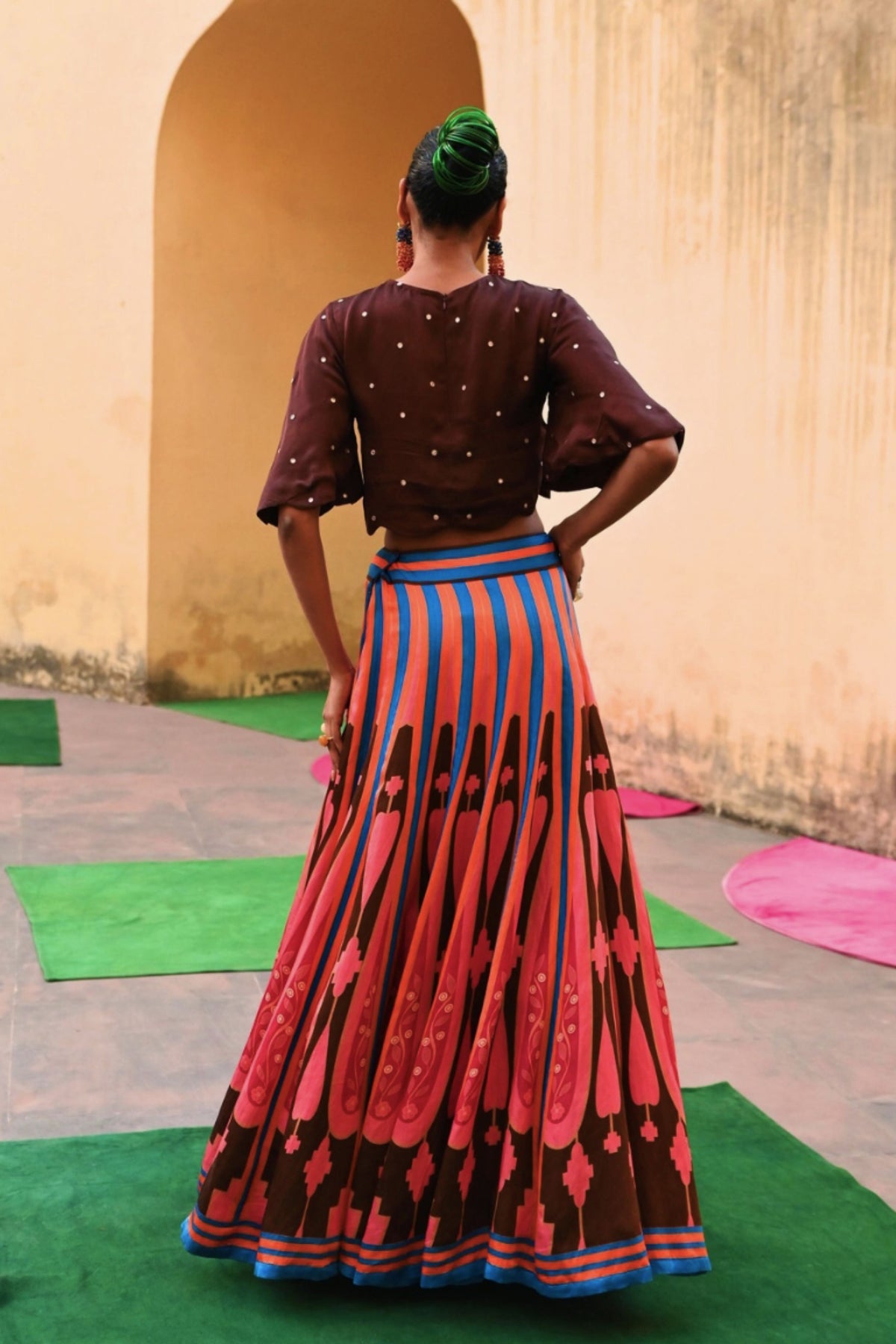 Brown Pink Kilim Lehenga Set