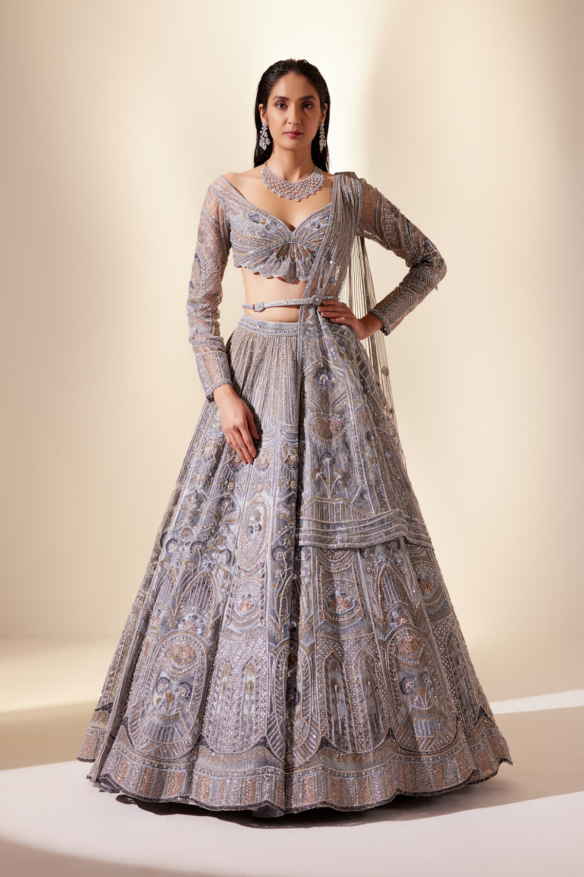 Metallic Blush Floral Lehenga