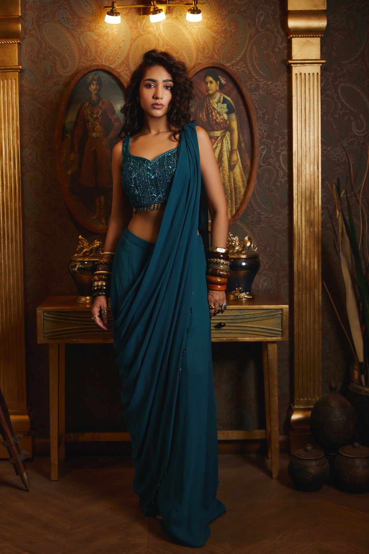 Peacock Blue Saree Set