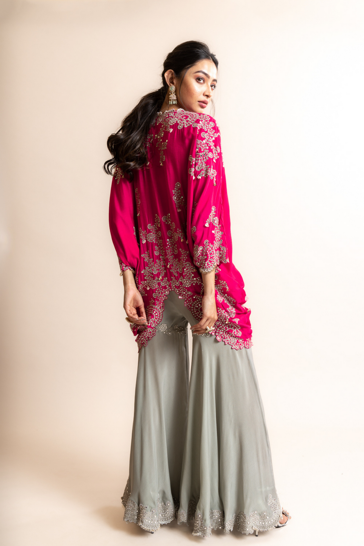 Fuchsia Short-kite With Sharara Set