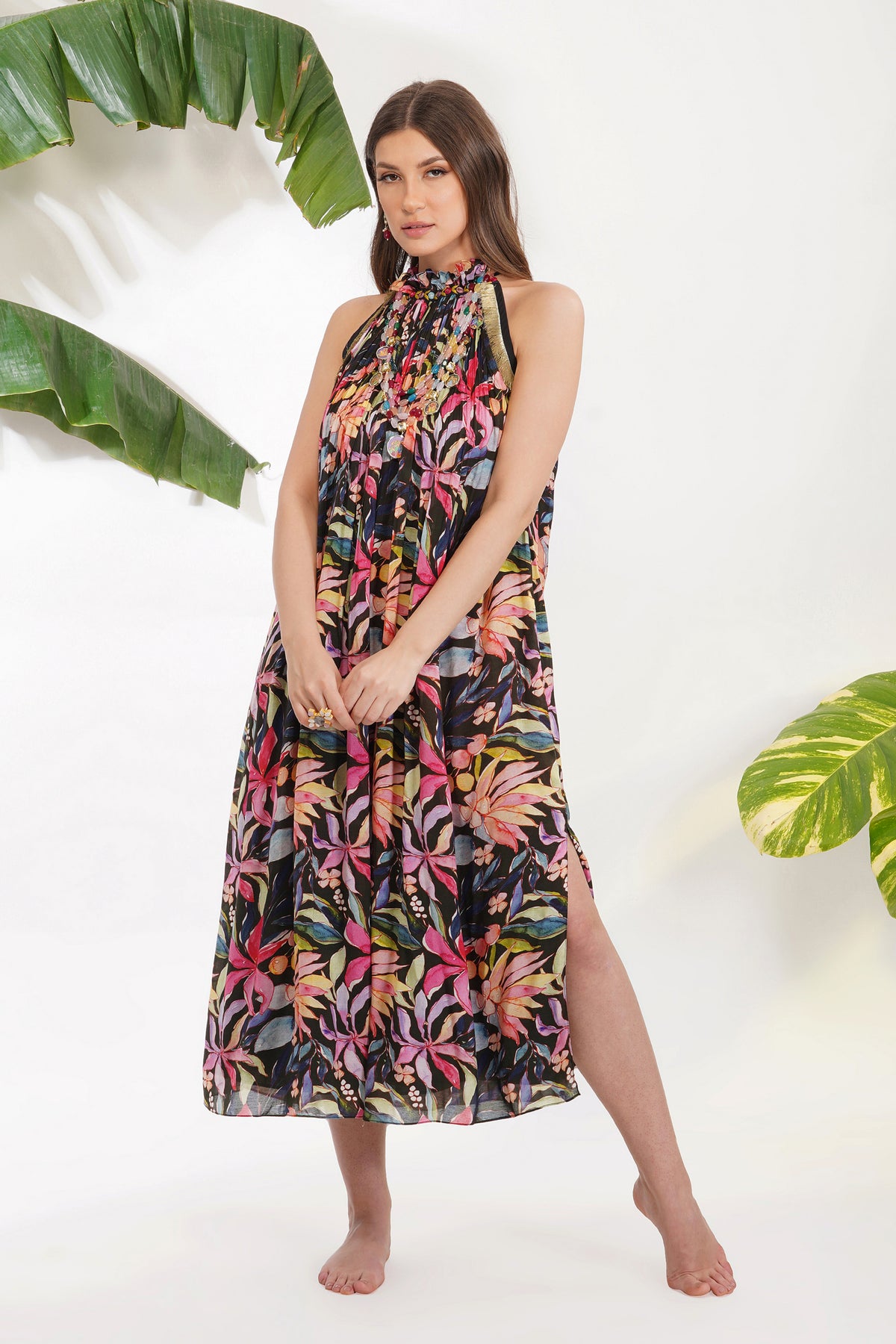 Tropical Flower Printed Dress