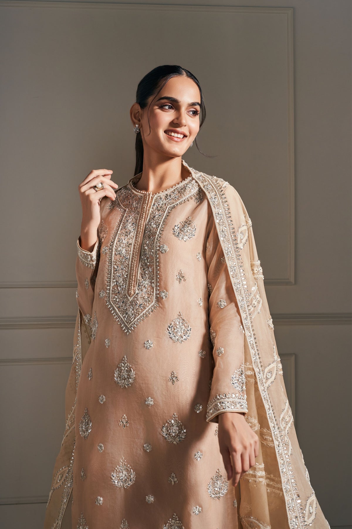 Graceful Beige Embellished Kurta