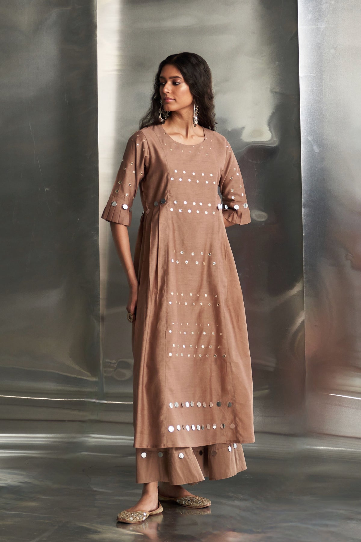 Ginger Pleated Sleeves Kurta Set