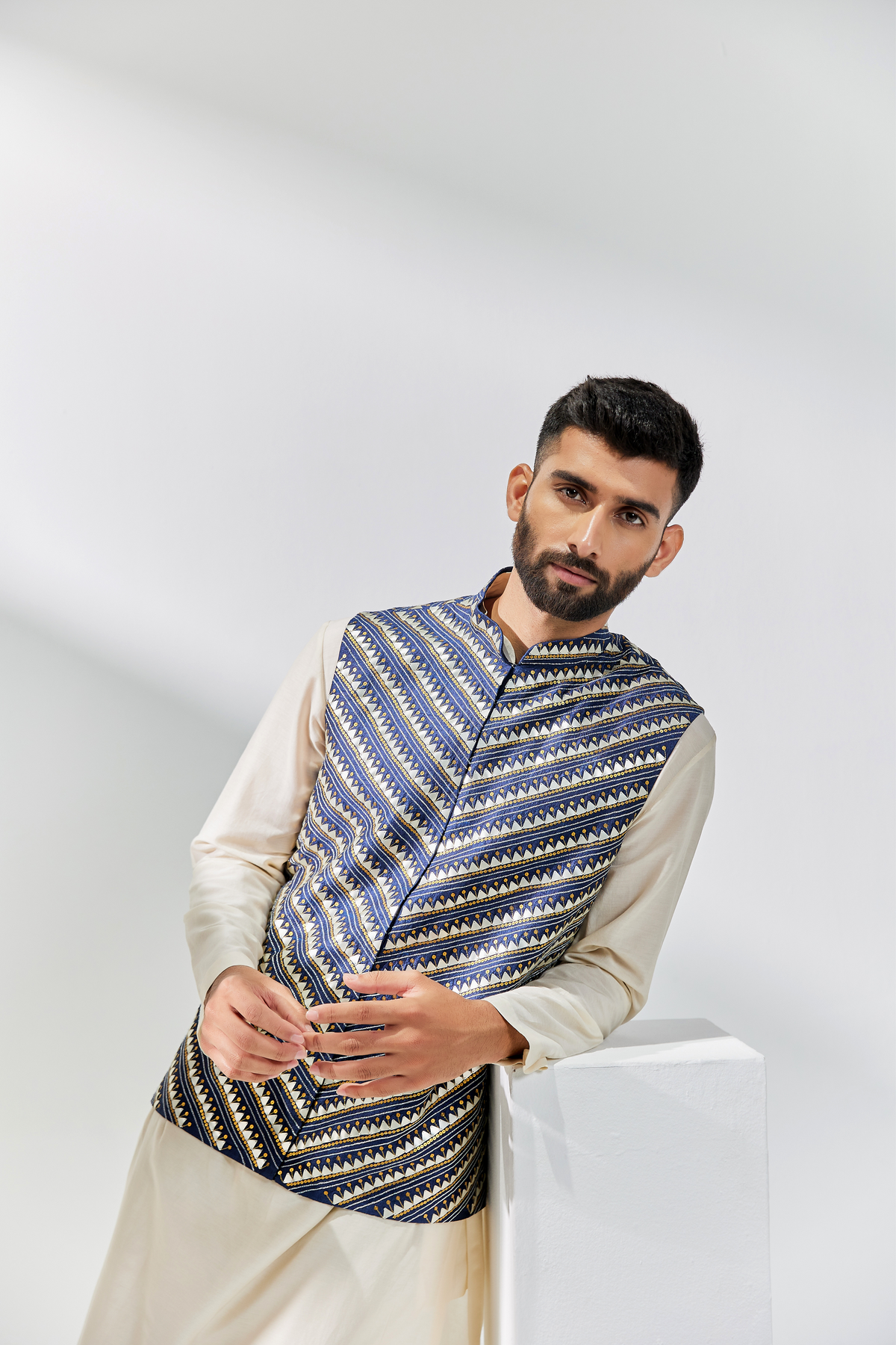 Navy and Ivory Nehru Jacket Set