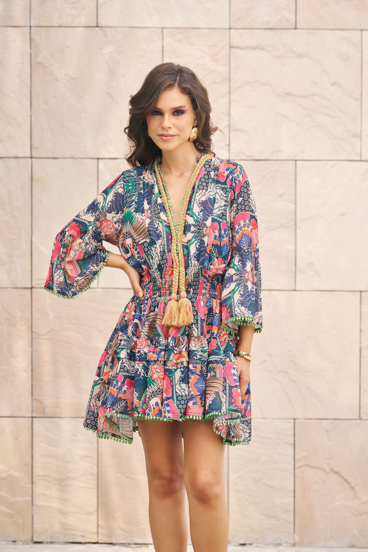 Multicolor Printed Mini Skater Dress