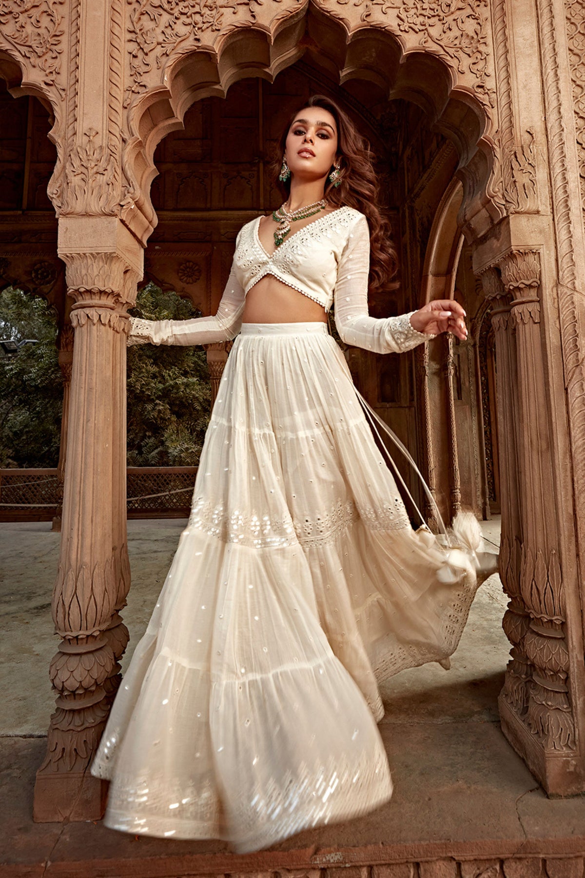 Off White Triangle Lehenga Set