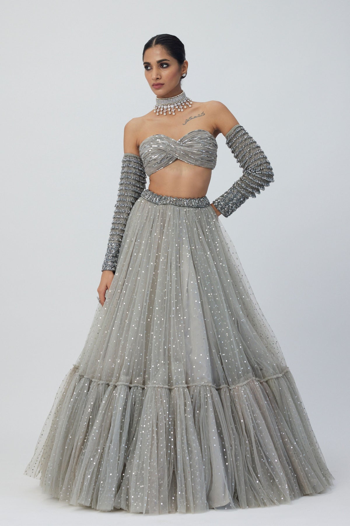 Grey Embroidery Lehenga Set