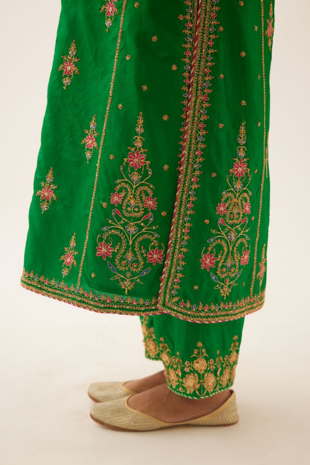 Green Silk Kalidar Straight Kurta Set