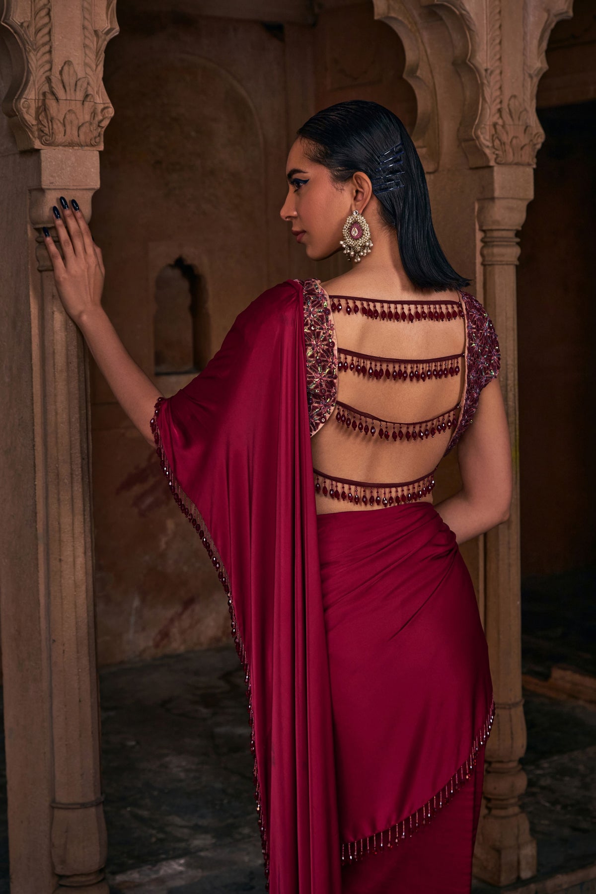 Maroon Saree Set