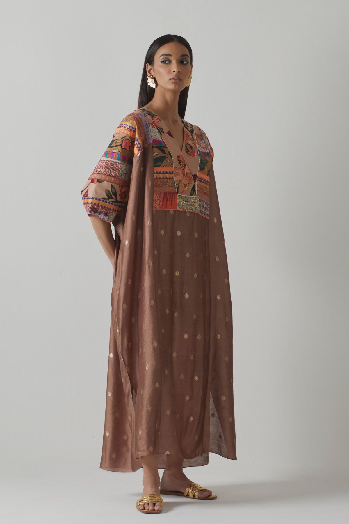 Brown Silk Patchwork Kaftan